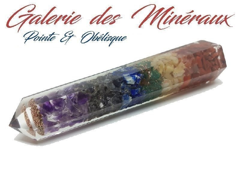 Pointe Orgonite 7 Chakras de Qualité Extra Lithothérapie Energies Positives