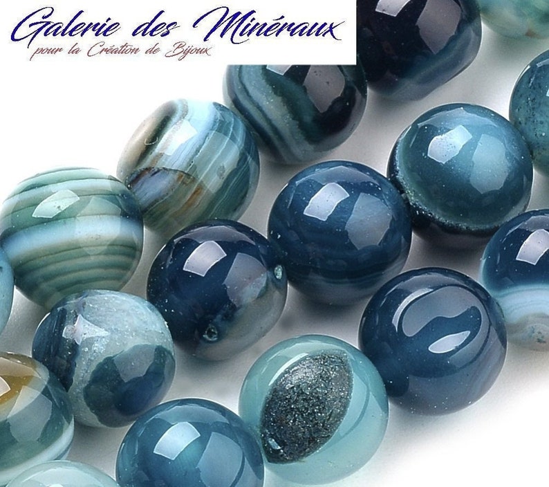 AGATE BLEUE gemme pierre fine naturelle en lot de perles rondes en 6mm 8mm 10mm : création bijoux & loisirs créatifs image 1