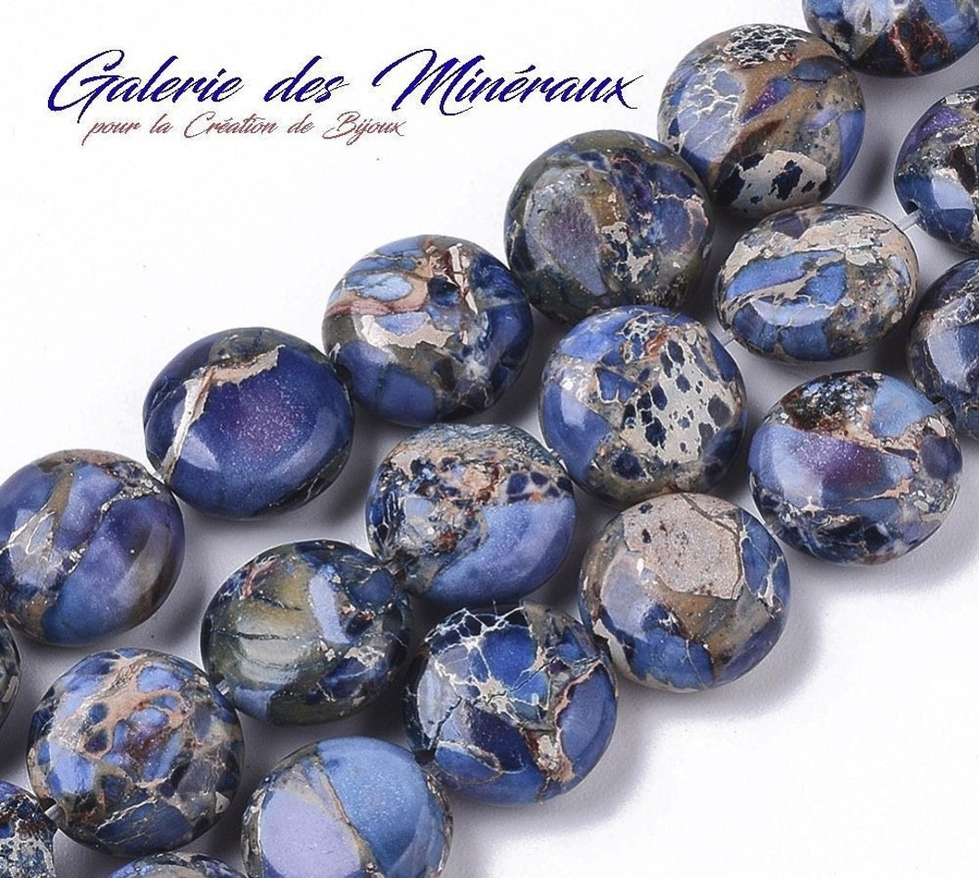 Bracelet En Jaspe Impérial Bleu Mer Et Coquillages - Pierre Naturelle - Longueur 15-16 Cm - Neuf étiqueté