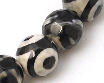 AGATE Tibétain DZI   gemme pierre fine naturelle en lot de perles rondes à facettes en 8mm 10mm : création bijoux & loisirs créatifs