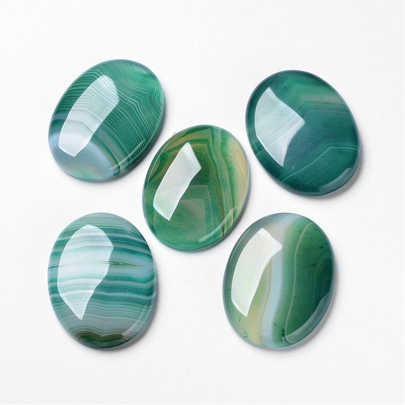 GREEN AGATE natural stone in oval cabochon in 18x13mm and 40x30mm: ideal for jewelry creation, macramé and creative hobbies image 3