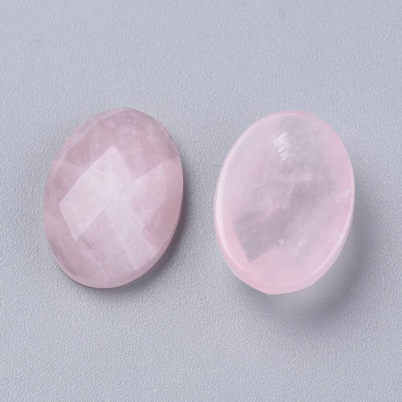 QUARTZ ROSE gemme pierre fine en cabochon ovale à Facettes en 18x13mm : création bijoux, macramé et loisirs créatifs lot de 2 pièces