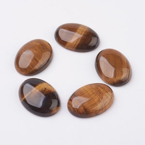 OEIL DE TIGRE gemme pierre fine naturelle cabochon ovale en 18x13mm, 25x18mm et 40x30mm : création bijoux, macramé et loisirs créatifs lot de 5 pièces