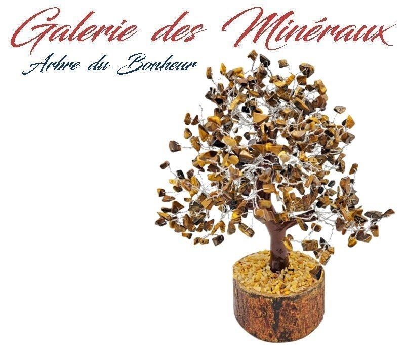 Arbre Du Bonheur | ou Arbre de Vie 300 Pierres Chips Minérales en Oeil de Tigre Lithothérapie Energi