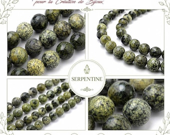 Contas de pedra natural SERPENTINA, contas de pedras preciosas naturais a granel, contas redondas de 6 mm, 8 mm e 10 mm: materiais para fabricação de joias DIY