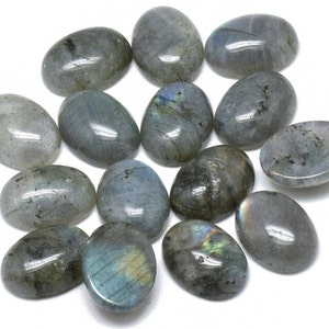 LABRADORITE pierre naturelle cabochon ovale en 14x10mm, 18x13mm, 25x18mm et 40x30mm : création bijoux, macramé et loisirs créatifs lot de 5 pièces