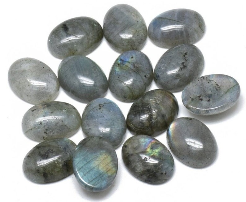 LABRADORITE pierre naturelle cabochon ovale en 14x10mm, 18x13mm, 25x18mm et 40x30mm : création bijoux, macramé et loisirs créatifs lot de 5 pièces