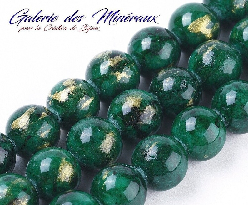 JADE MASHAN Vert poudre d'Or gemme pierre fine naturelle en fil de perles rondes en 6mm 8mm 10mm : création bijoux & loisirs créatifs image 1