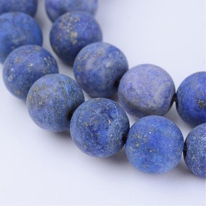 LAPIS LAZULI Mat Givré gemme pierre fine naturelle en lot de perles rondes en 6mm 8mm 10mm : création bijoux & loisirs créatifs image 2