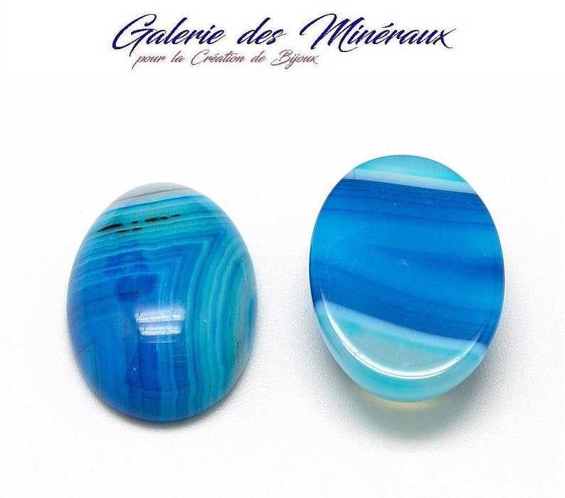 AGATE BLEUE gemme pierre fine naturelle en cabochon ovale en 18x13mm et 25x18mm : création bijoux, macramé et loisirs créatifs image 1