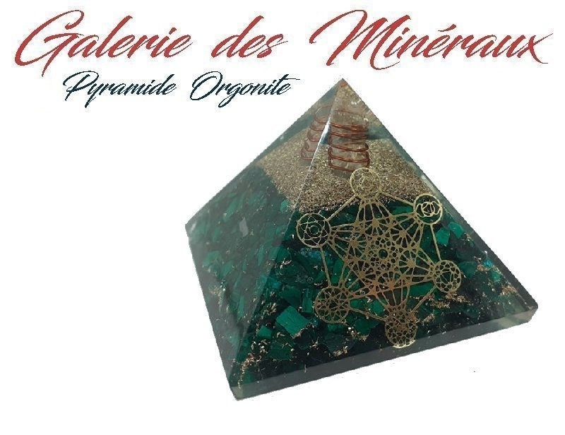 Pyramide Orgonite Malachite à Motif Cube de Métatron Lithothérapie Energies Positives