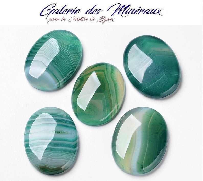 AGATE VERTE pierre naturelle en cabochon ovale en 18x13mm et 40x30mm : idéale pour création bijoux, macramé et loisirs créatifs image 1