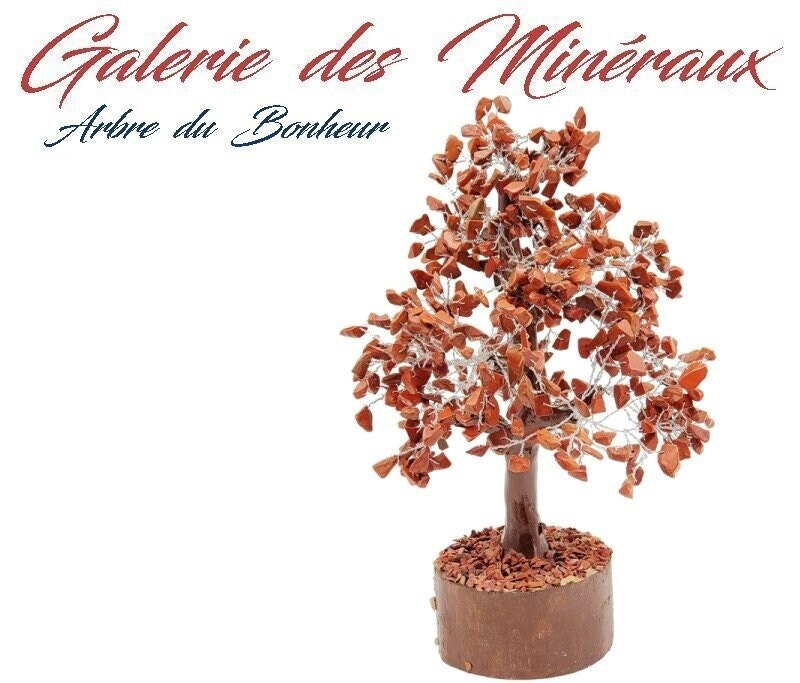 Arbre Du Bonheur | ou Arbre de Vie 300 Pierres Chips Minérales en Jaspe Rouge Lithothérapie Energies