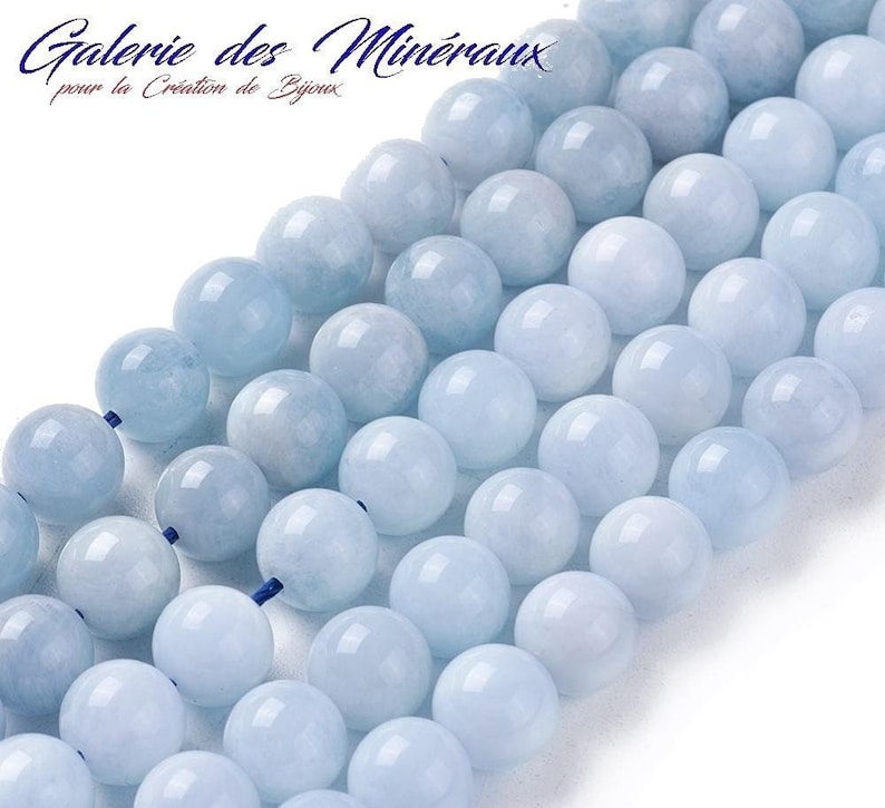 AIGUE MARINE gemme pierre fine naturelle en lot de perles rondes en 6mm 8mm 10mm : création bijoux & loisirs créatifs image 1