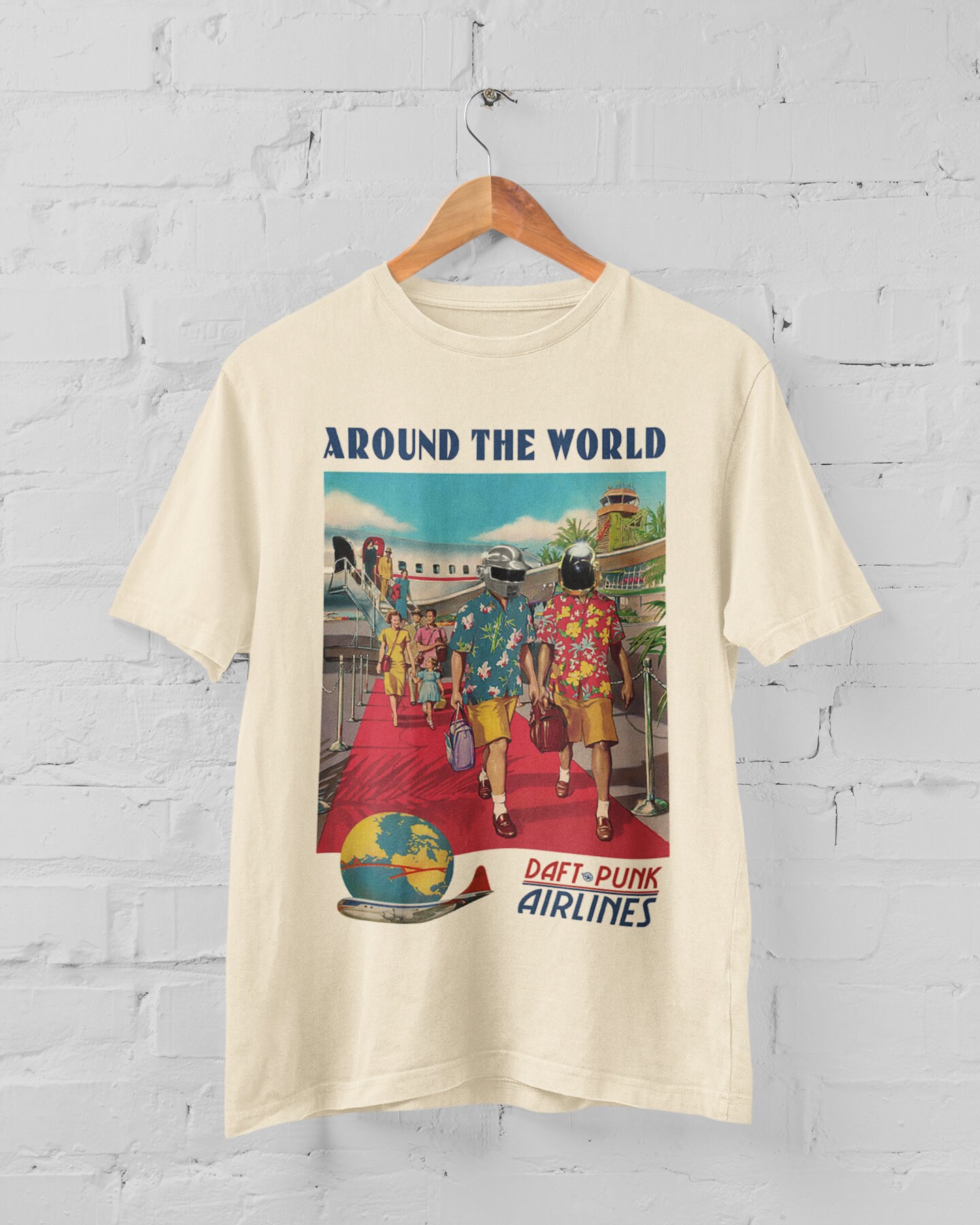 Discover Around The World Airlines Electronic Dance Duo Vintage T-Shirt