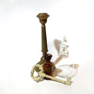 Eclectic Witchcraft Vignette Decor Altar Tools Magic Items Candlestick, Apothecary Jar, Key, Bottle