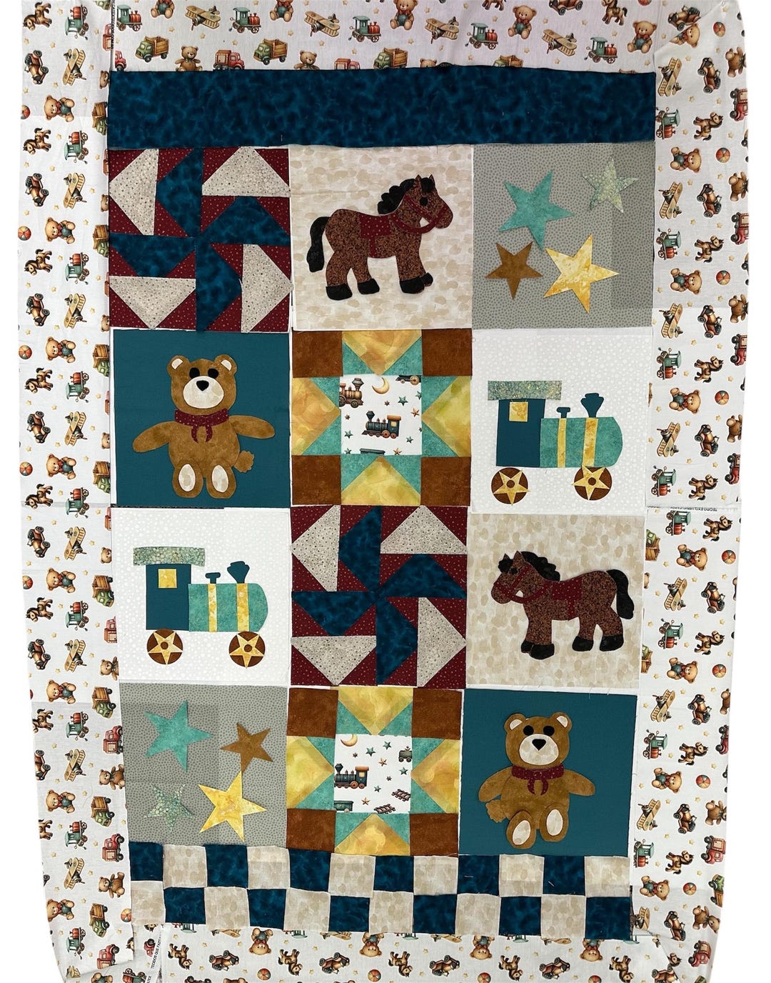 Haut De Couette Enfant Motif Trains - Pièce Unique Faite Main - Non Fini - Projet Couture Créatif