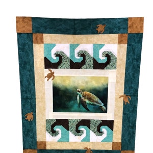 Northcott Fabric Little Sea Turtle panel   precut quilt kit with babies turtle appliqués complete top backing binding pattern