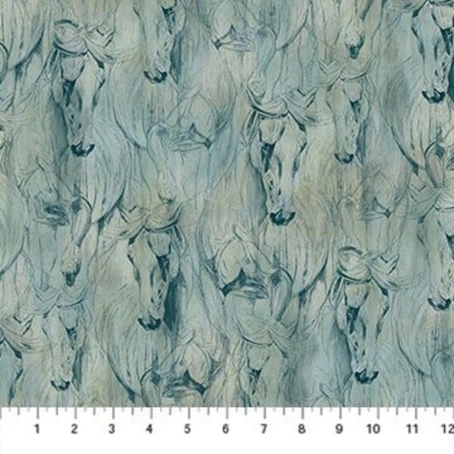 Spirited Teal Horses Northcott Fabric Bty Etsy