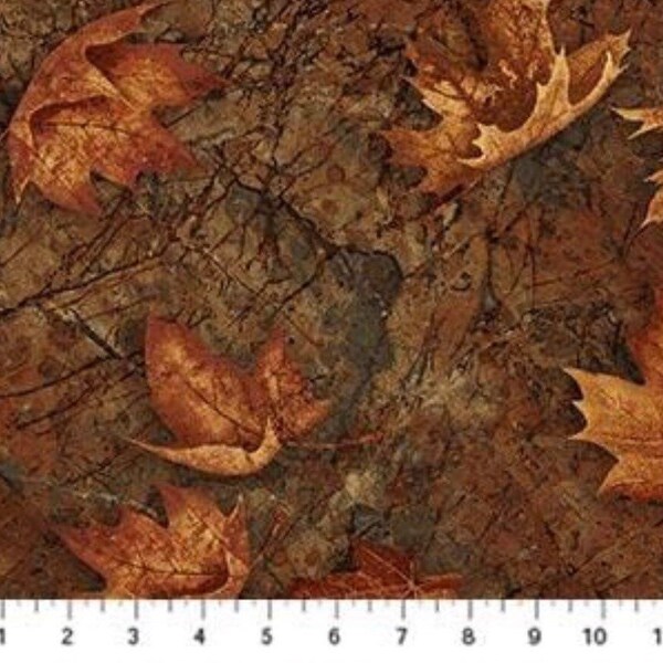 Winsdswept Northcott Fabrics Brown Leaves Bty fabric