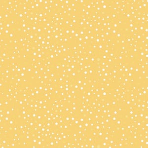 Może przedstawiać: Wzór bez szwów z żółtym tłem i białymi kropkami o różnych rozmiarach.
