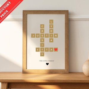 Crucigrama de Scrabble con letrero de apellido personalizado, impresión de mosaico de letras familiares personalizadas, rompecabezas grupal, apellido, mejor amigo, regalo de Navidad