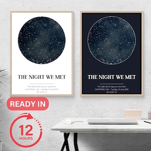 Impression carte des étoiles personnalisée, cadeau d'anniversaire de notre rencontre, Poster carte des étoiles, impression ciel nocturne, cadeau de mariage, impression constellation, cadeau personnalisé