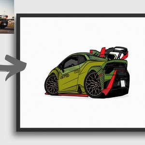 May include: A cartoon illustration of a green Lamborghini with a red and black spoiler and black wheels. The car has a "STO" sticker on the side.