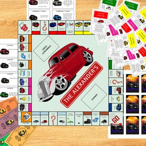 Juego de mesa Monopoly para amantes de los automóviles Propietario de entusiastas de los automóviles Regalo personalizado del día del padre Regalo personalizado para el novio del esposo