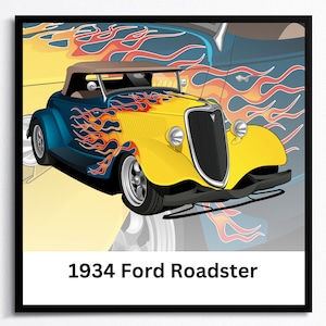 Classic Car Illustrations Personalized Dynamic Caricatures Cartoons Old Model Vintage Cars with Background Car Drawing with Frame and Canvas