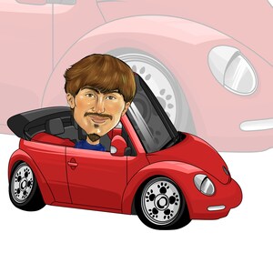 父の日ギフト | カスタムカー＆オーナー似顔絵 | おもしろい車の肖像画 | 初めての車の記念品 | 車愛好家向けデジタルアート | 車好きへのギフト