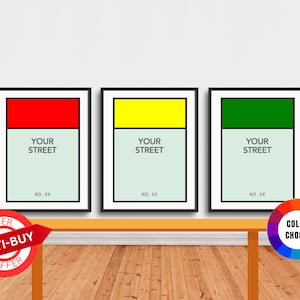 Poster da parete con stampa personalizzata del Monopoli, regalo per inaugurazione della casa per i nuovi proprietari, idea di arredamento per la casa personalizzata, qualsiasi gioco da tavolo con nome di strada e numero