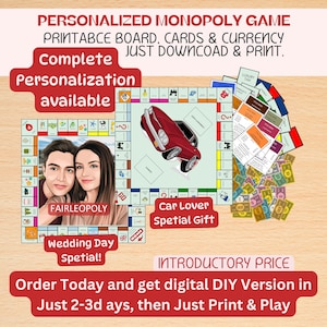 Personalisiertes Monopoly Brettspiel Angepasst mit Ihren Daten / Bildern, Muttertag Vater Opa Geburtstag Perfekte Hochzeitsnacht Verlobung