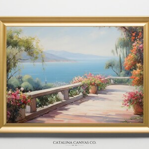 Overlooking the Sea - An Italian Coast Landscape - Oil Painting Style Digital Print Wall Art JPG File - Instant Download