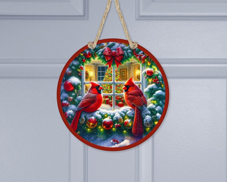 Round Sublimation Door Hanger PNG Design- Cardinals - 12 Inch Round PNG ...