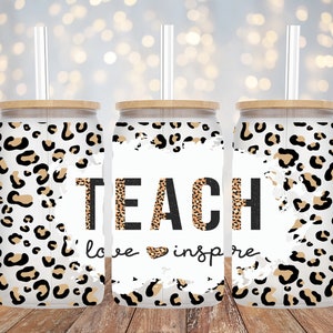 Libbey Sublimation - Teach Love Inspire - Glass Can Libbey Wrap - PNG Design