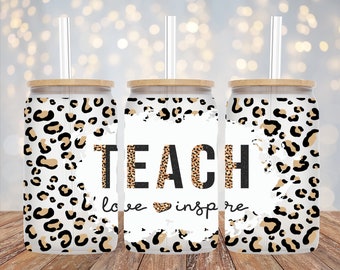 Libbey Sublimation - Teach Love Inspire - Glass Can Libbey Wrap - PNG Design