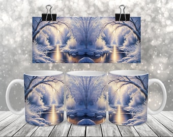 Sublimation Coffee Mug - Winter Scene - Coffee Mug Wrap PNG Design