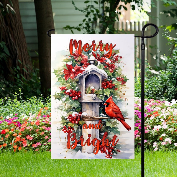 Merry and Bright- Garden Flag 12"x 18" - Garden Flag - PNG Digital Download