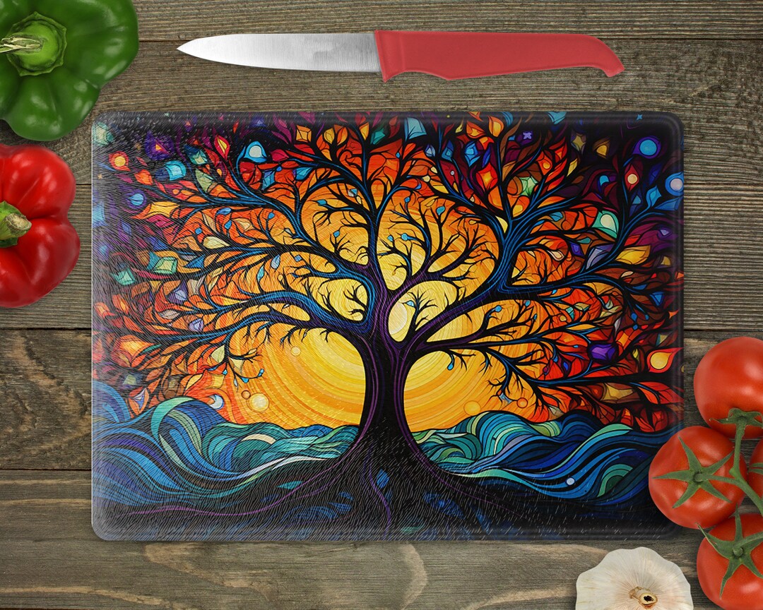 Glass Cutting Board Sublimation - Stained Celestial Tree - Cutting ...