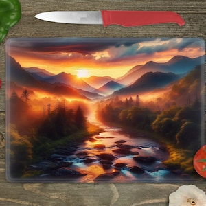 Glass Cutting Board Sublimation - River Through The Mountains - 15.5 x 11.25 Inch - PNG Download - Digital Download-