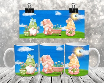 Garden Gnomes - Sublimation Coffee Mug Wrap - PNG Designs