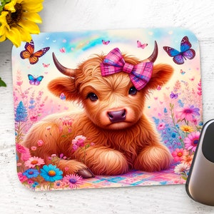 Sublimation Mouse Pad - Cute Spring Cow - Rectangle Mouse Pad - PNG Design Instant Download