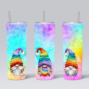 20 Unzen Sublimationsbecher - Regenbogenzwerge - Gerader Tumbler Wrap - PNG Design - 20 Unzen Skinny Tumbler Wrap Design