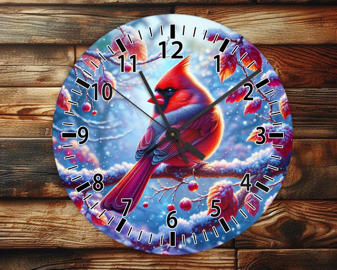 Snowy Cardinal - Wall Clock Design - With Numbers - PNG Design ...