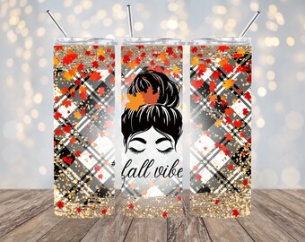 20oz sublimering - höstvibbar med kladdiga bullblad - rak tumblerwrap - PNG-design - 20oz smal tumblerwrap-design