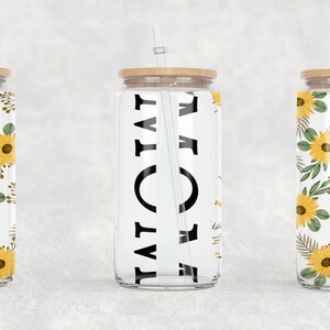 16oz Libbey Glass Can Sublimation Mom Sunflower Add Text Wrap PNG Design