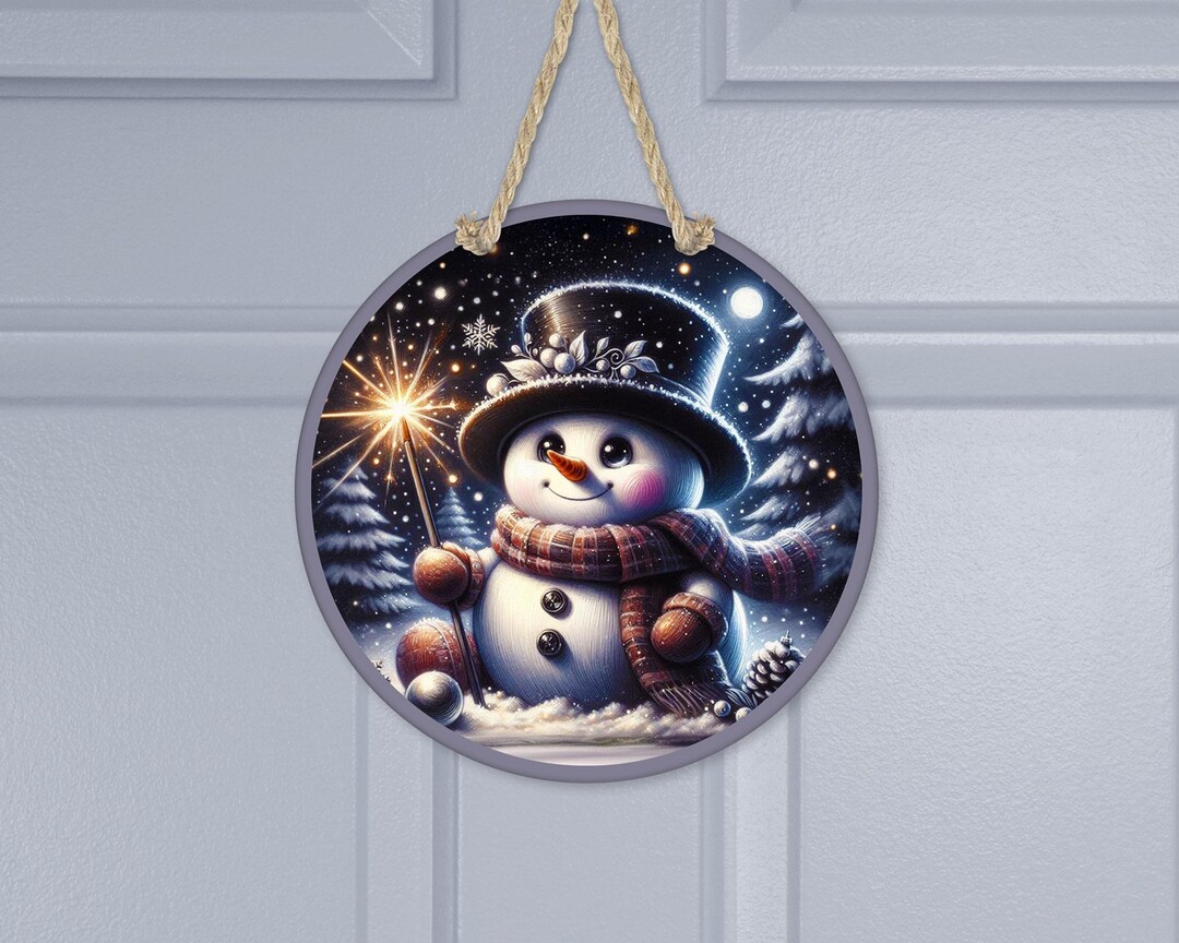 Round Sublimation Door Hanger PNG Design- Winter Snowman - 12 Inch ...