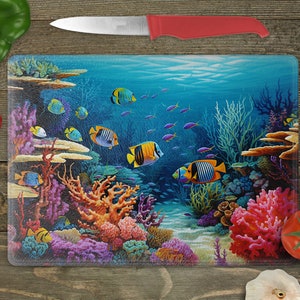 Glass Cutting Board Sublimation - Coral Reef - Watercolor Design - Cutting Board Design - 15.5 x 11.25 Inch - PNG Download-