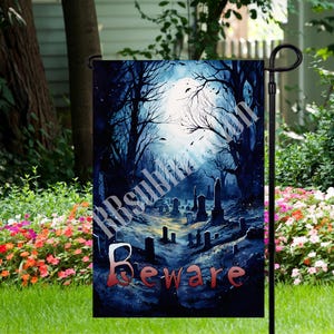 Cemetary - Beware - Garden Flag 12&quot;x 18&quot; - Sublimation Garden Flag Design - PNG Digital Download